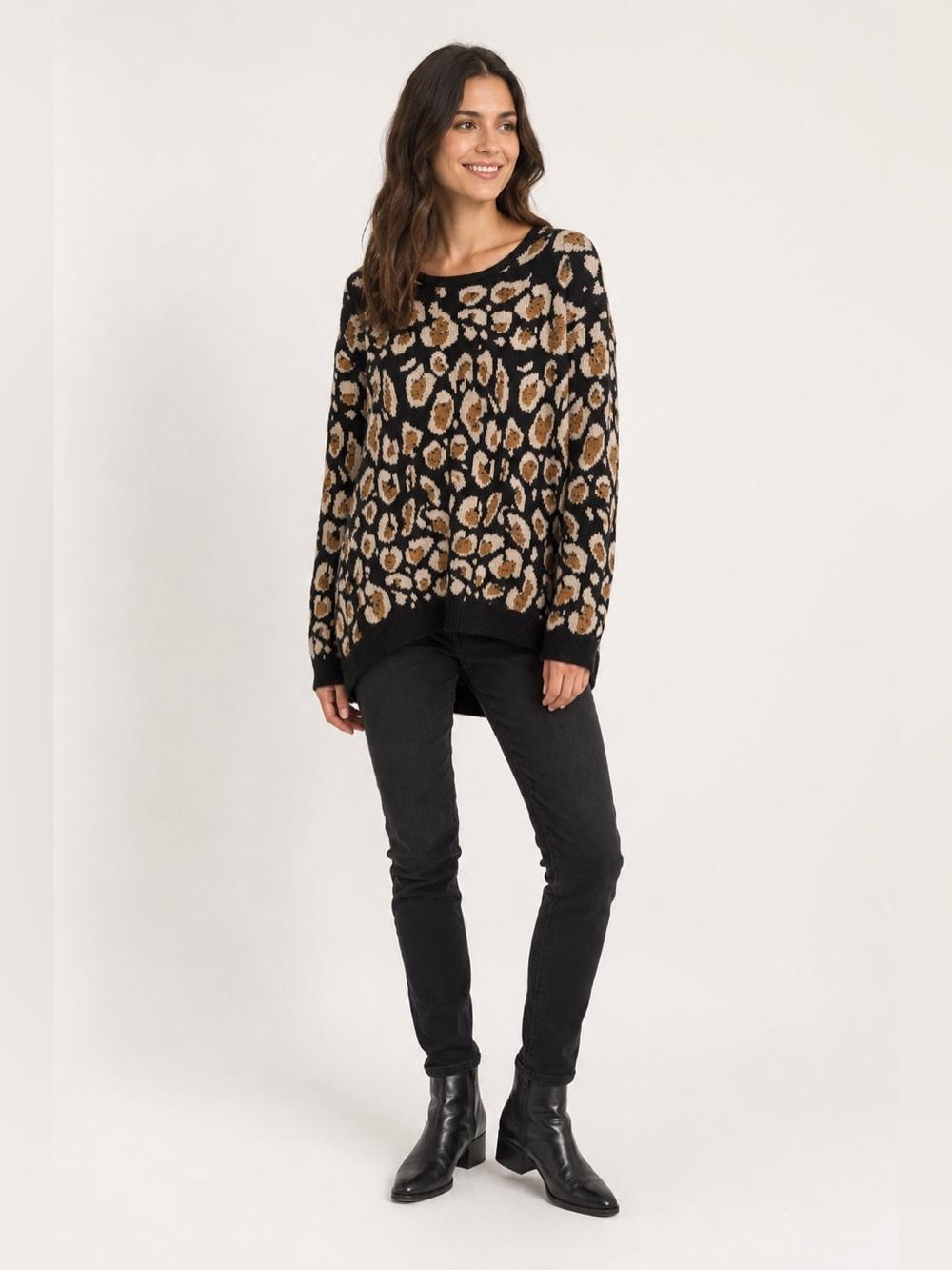 SOPHIE RUE WOMENS LEOPARD PRINT FUZZY OVERSIZED SWEATER SIZE LARGE